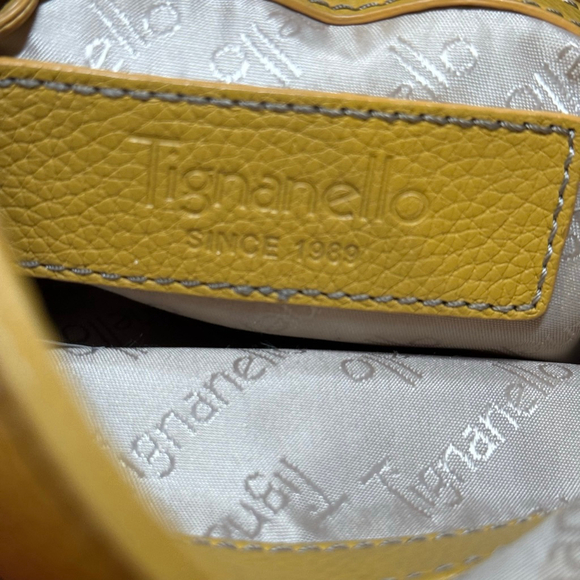 Tignanello Leather Crossbody Bag Yellow Silver Adjustable Strap - Picture 6 of 9